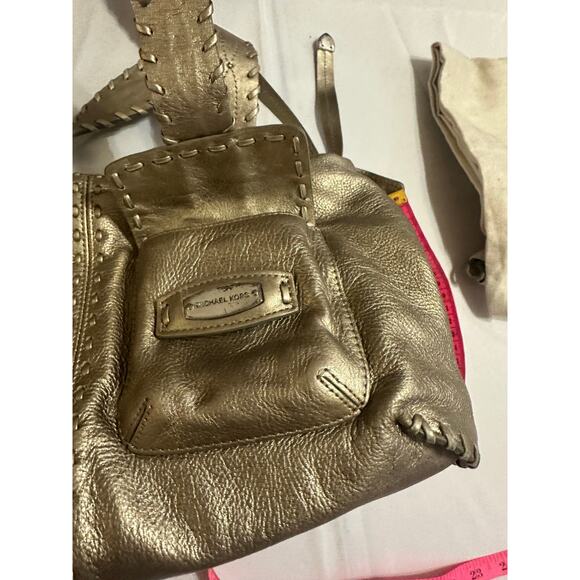Michael Kors Metallic Gold Satchel Handbag – Western Stitch Detail - Picture 10 of 11